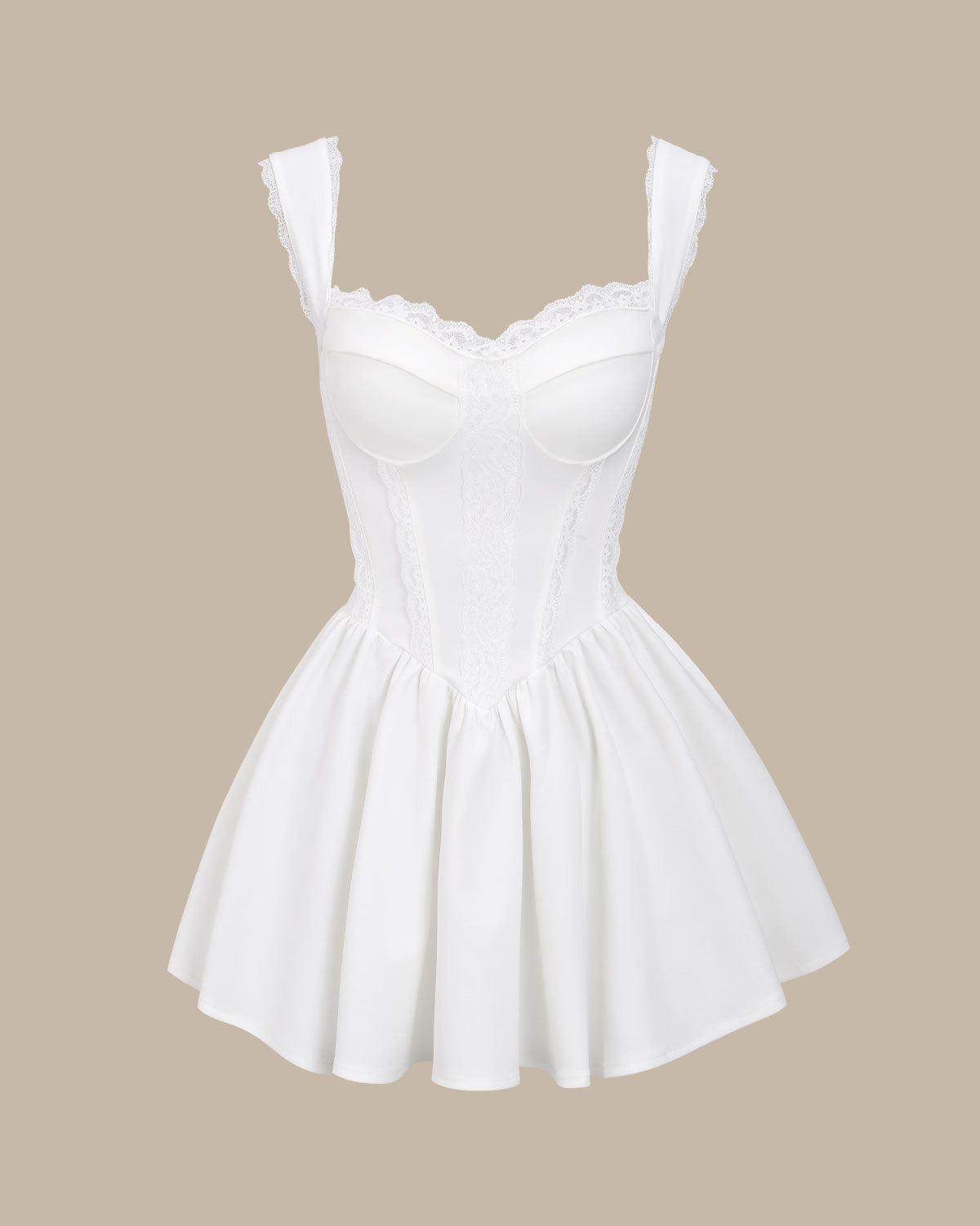 Bettydress-Beyaz Kalp Yaka Korse Mini Elbise