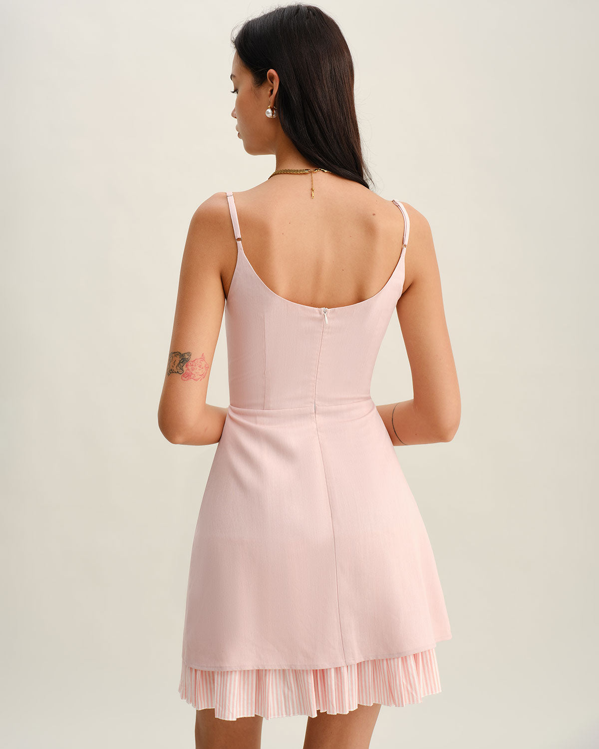 Pembe Kontrast A Kesim Mini Elbise