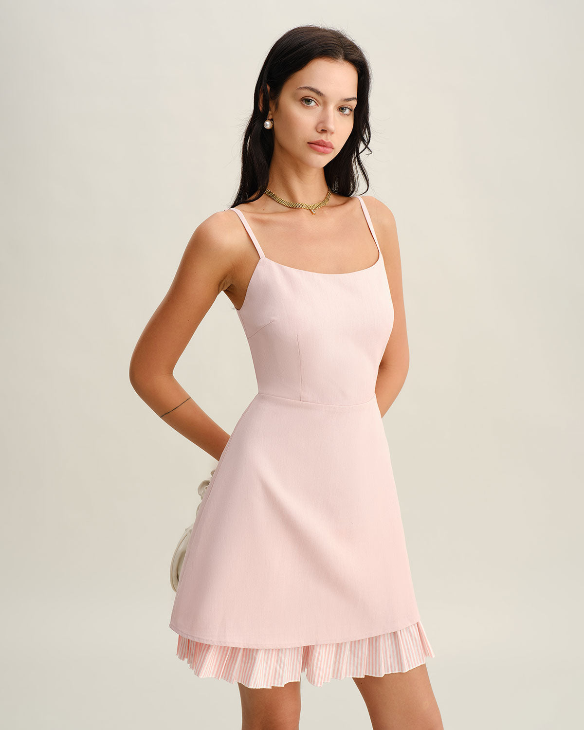 Pembe Kontrast A Kesim Mini Elbise