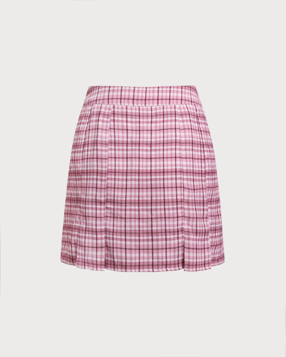 Pembe Ekose Düz Mini Etek