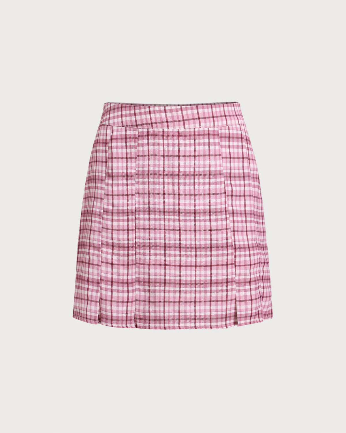 Pembe Ekose Düz Mini Etek