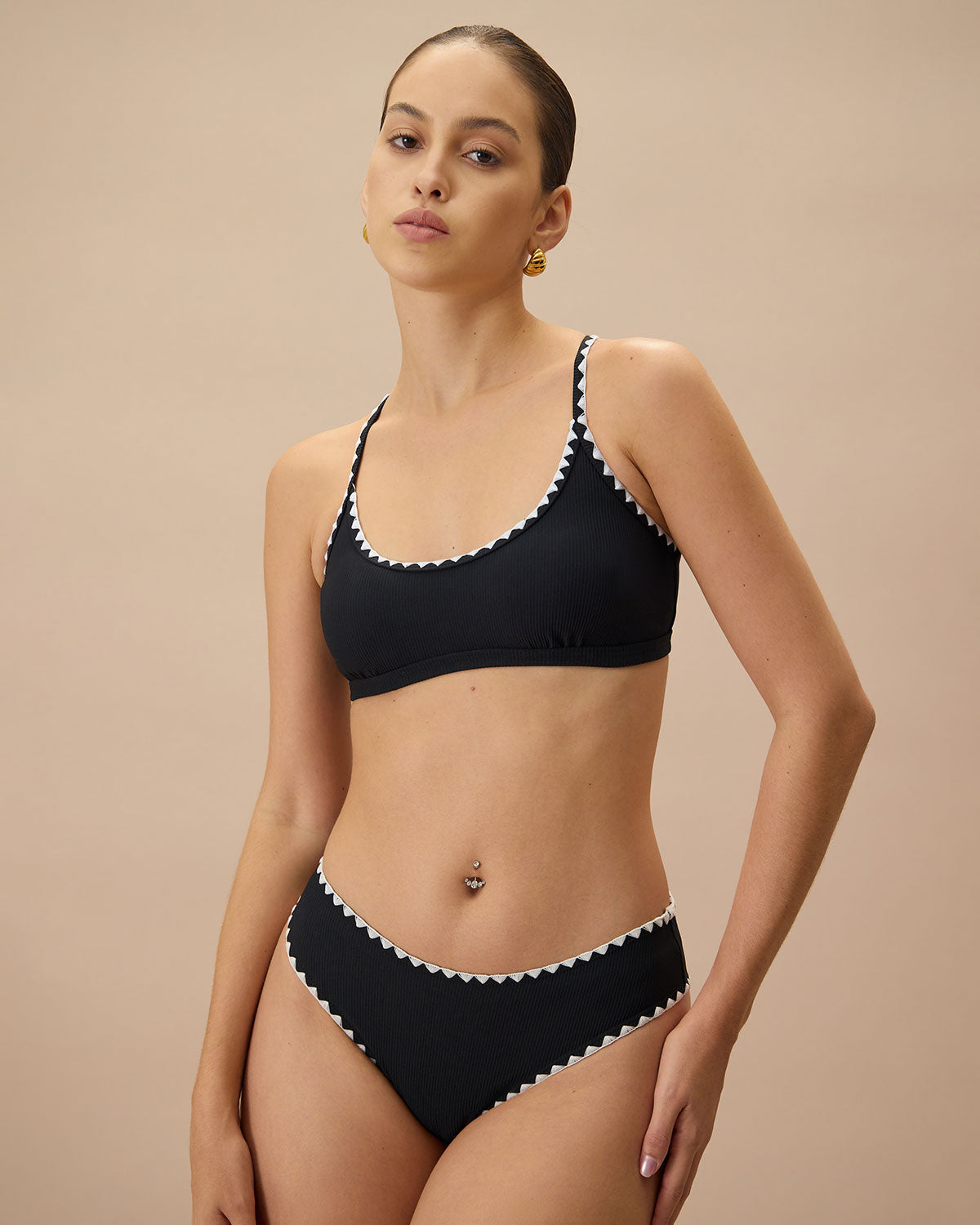 Siyah Kontrast Detaylı Ribana Bikini Altı