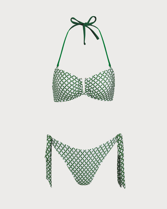 Yeşil Ekose Kontrast Bikini Takımı