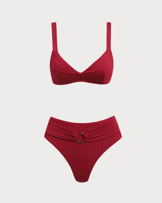 Kırmızı Kare Yaka O-Ring Bikini Takımı