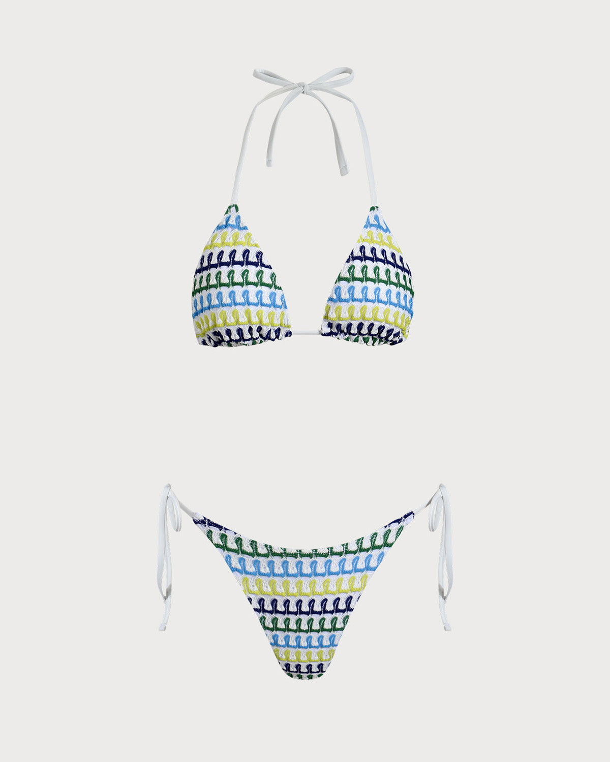 Mavi Geometrik Tığ İşi Bikini Takımı