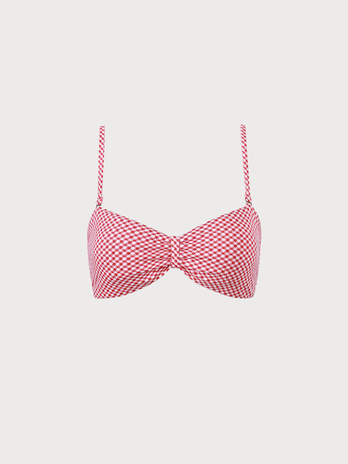 Kırmızı Ekoseli Büzgülü Bikini Üstü
