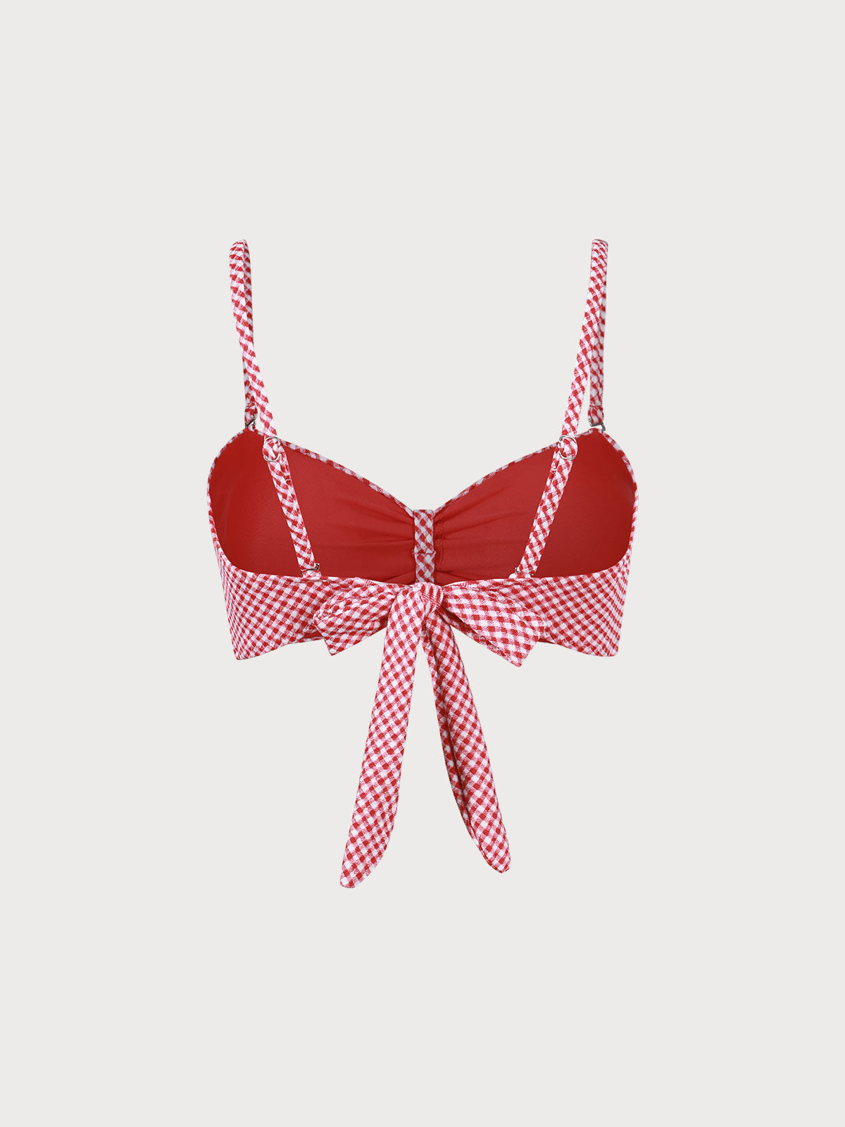 Kırmızı Ekoseli Büzgülü Bikini Üstü