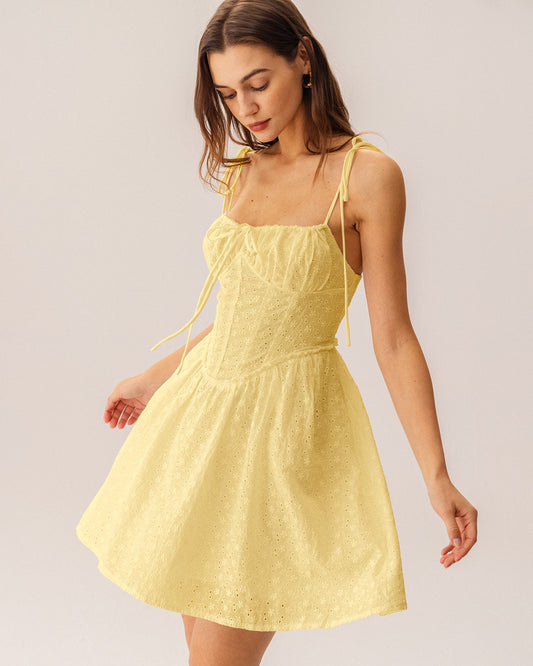 Sarı Büzgülü Korse Mini Elbise