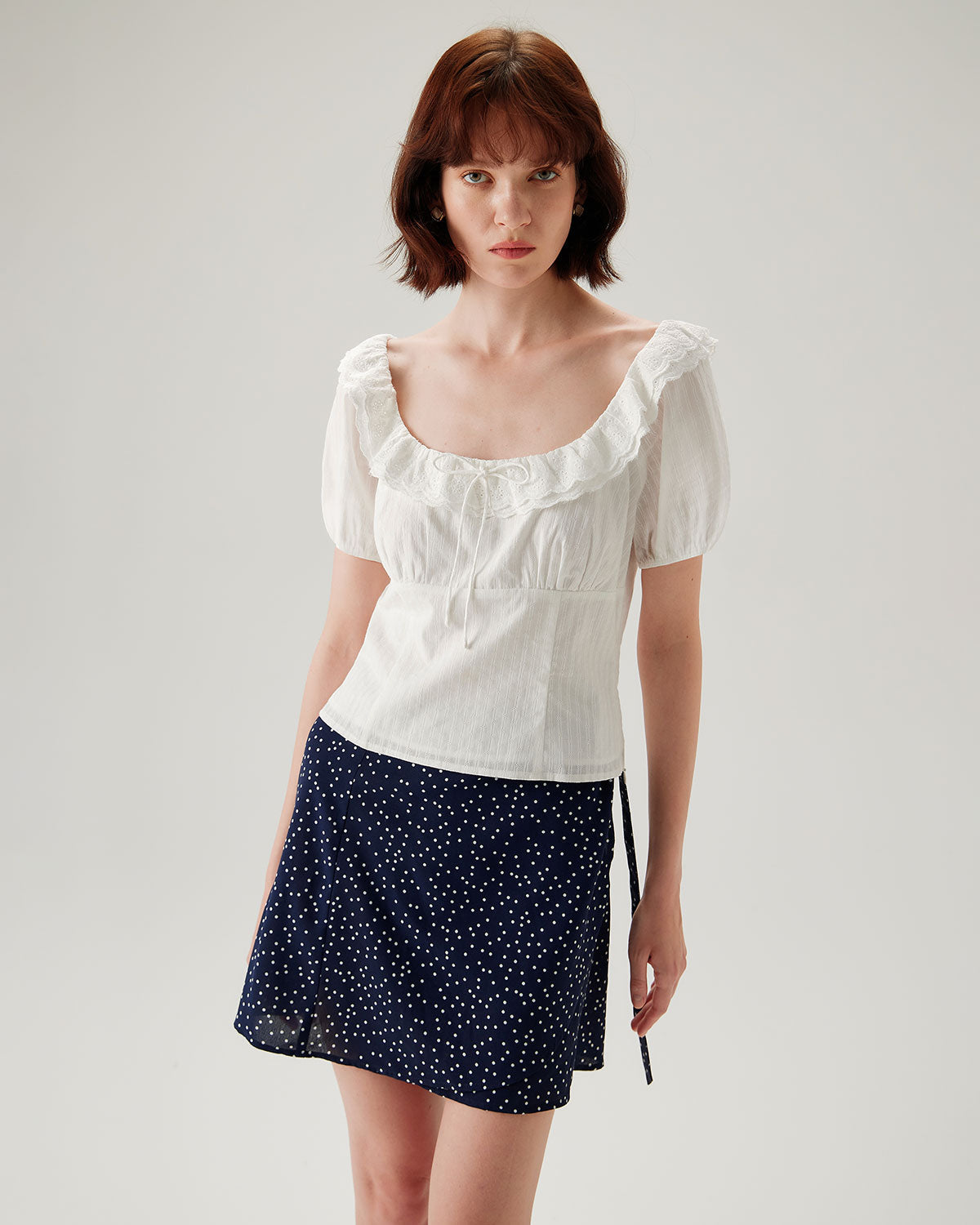 Lacivert Polka Dot Wrap Mini Etek