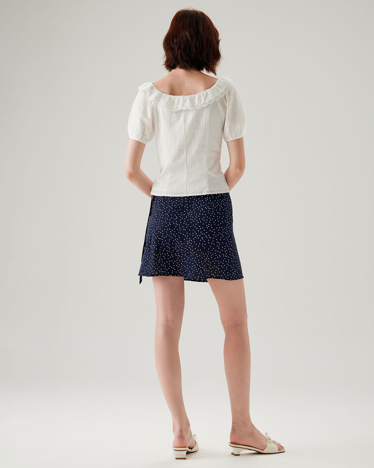 Lacivert Polka Dot Wrap Mini Etek