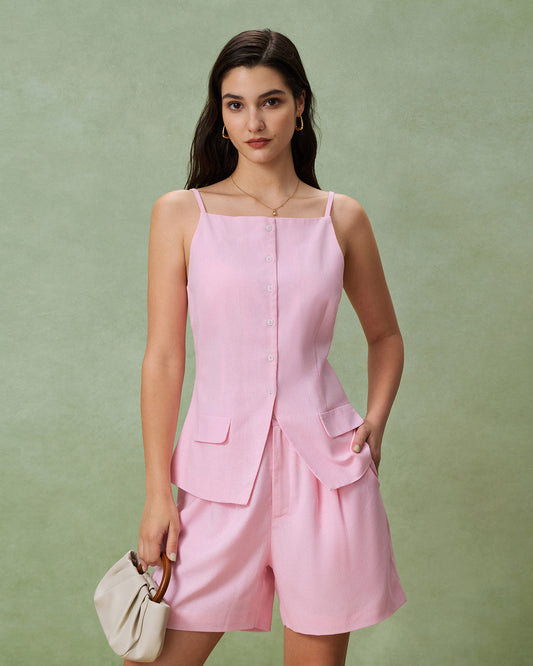 Pembe Kare Yaka Cepli Yelek