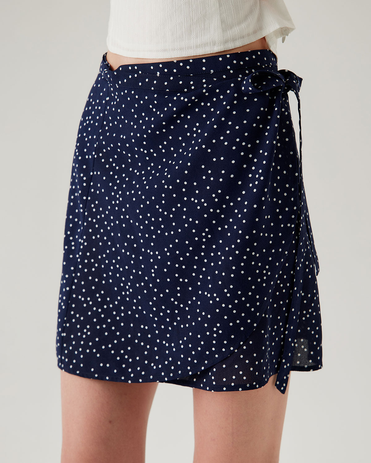 Lacivert Polka Dot Wrap Mini Etek