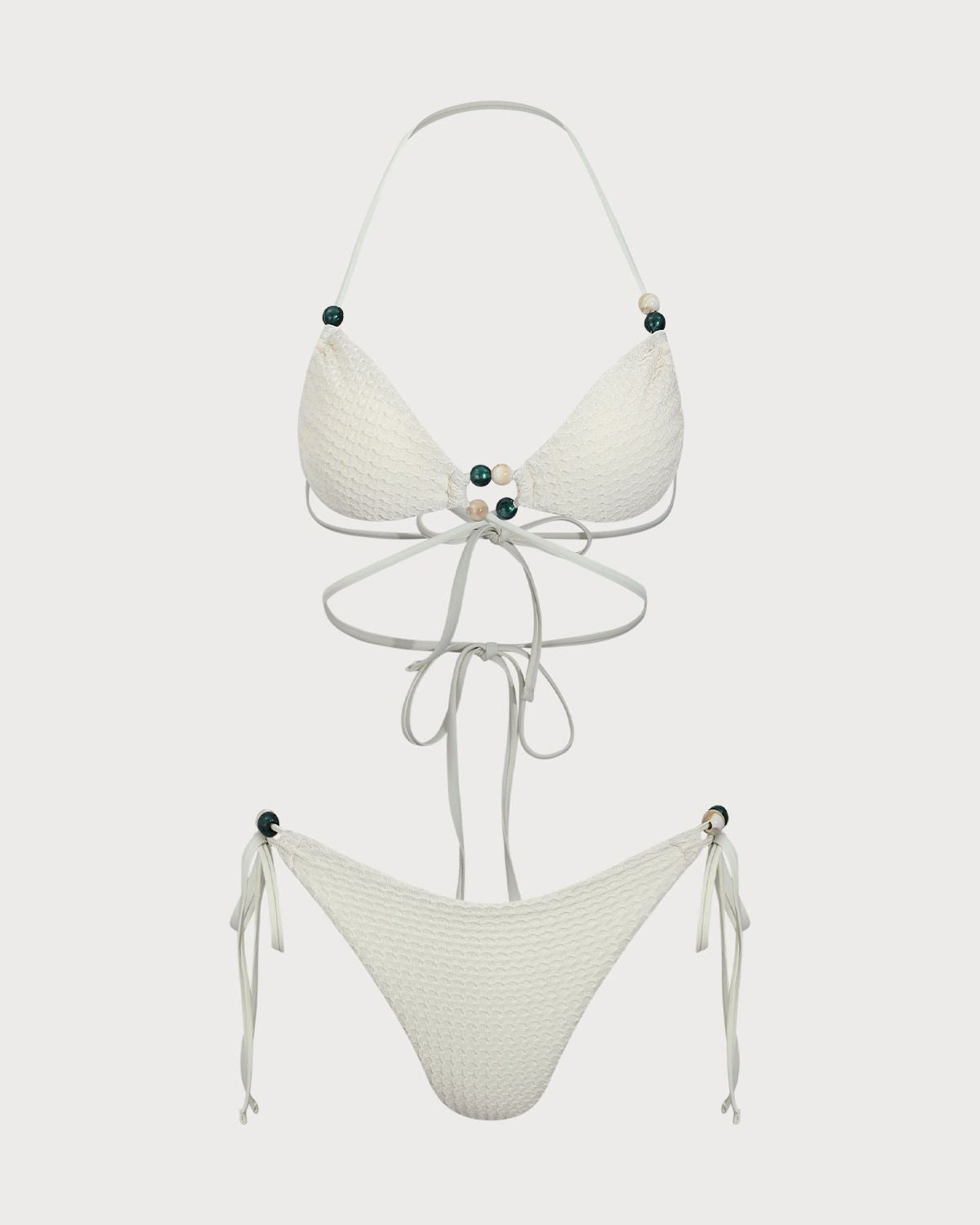 Bej Kesimli Boncuklu Bikini Takımı