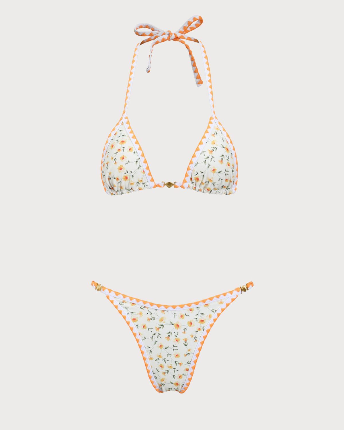 Sarı Çiçekli Kontrast Bikini Takımı