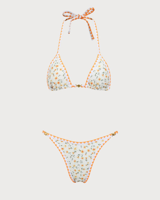 Sarı Çiçekli Kontrast Bikini Takımı
