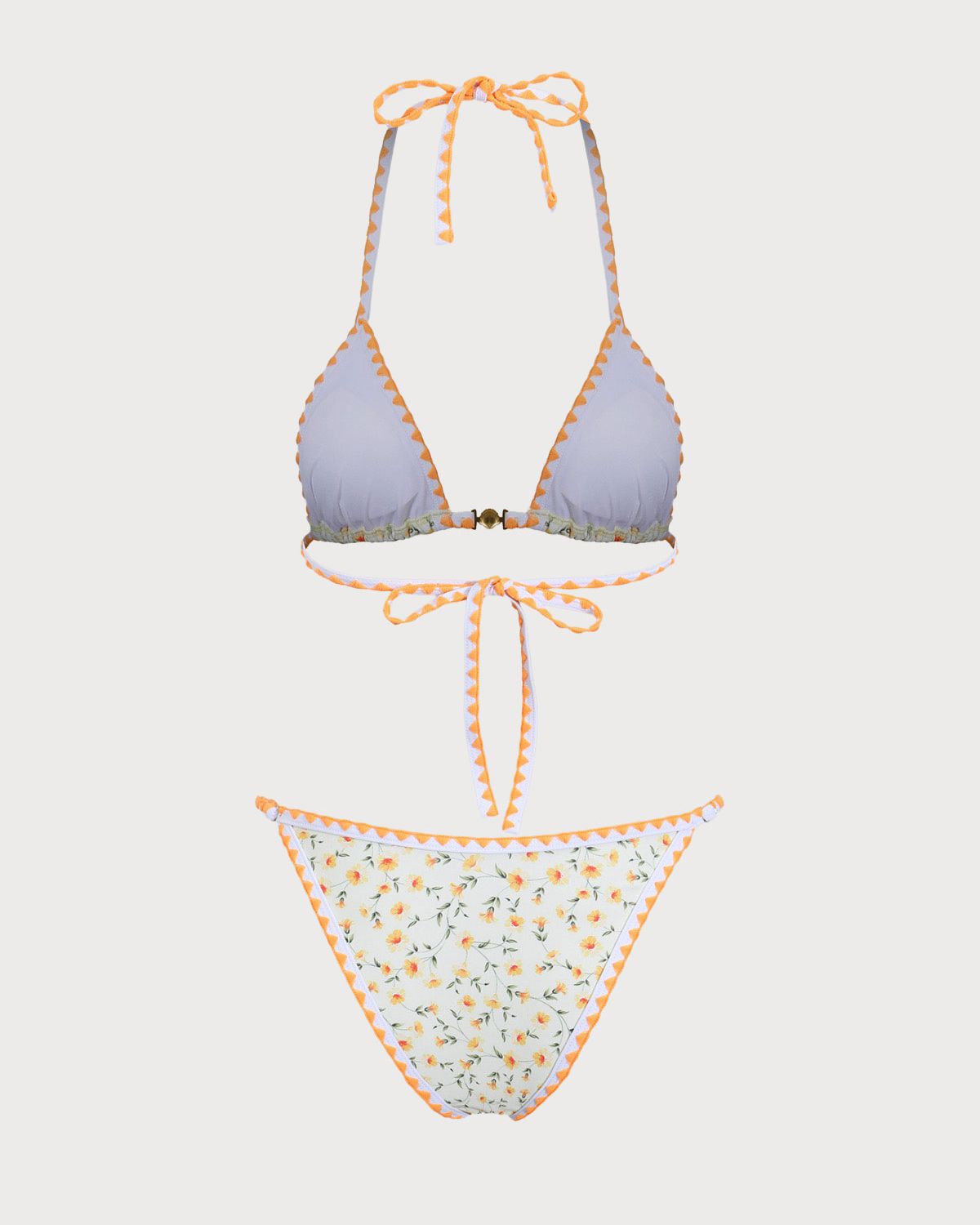 Sarı Çiçekli Kontrast Bikini Takımı