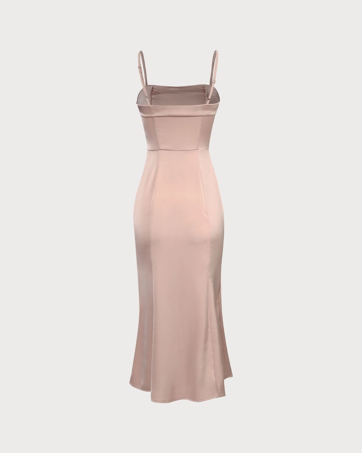 Pembe Vücuda Oturan Saten Askılı Midi Elbise