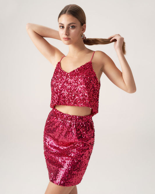 Bettydress - Kırmızı Pullu Kısa Askılı Üst