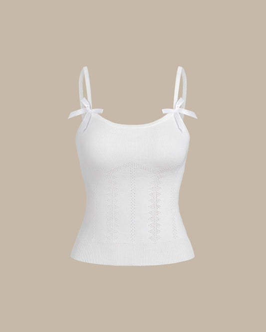 Bettydress - Beyaz Fiyonklu Askılı Üst