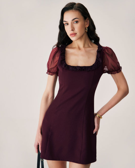 Kırmızı Dantelli Mini Elbise