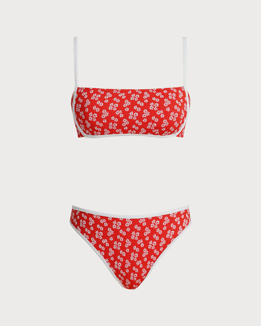 Kırmızı Çiçekli Bralet Bikini Takımı