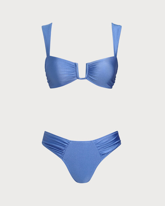 Mavi Üçgen Yüksek Esnek Bikini Takımı