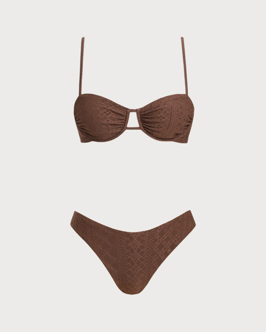 Kahverengi Dokulu Balenli Bikini Takımı