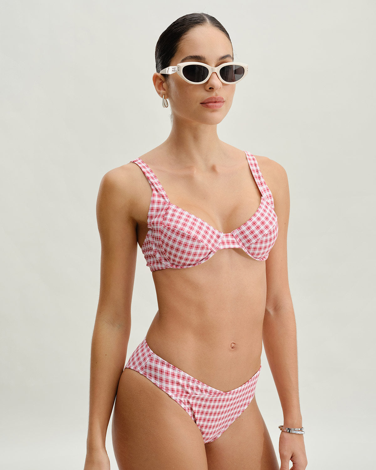 Kırmızı Ekose Balenli Bikini Takımı