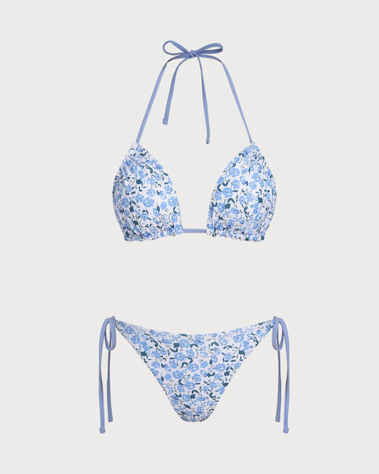 Mavi Çiçekli Üçgen Bikini Takımı