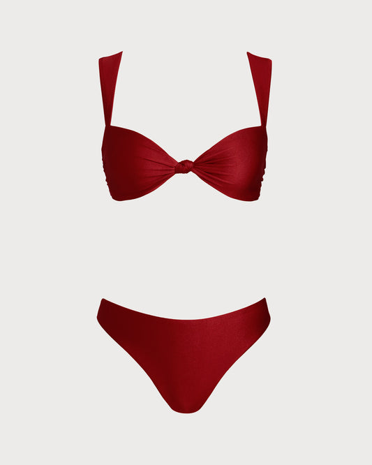 Kırmızı Üçgen Düşük Bel Bikini Takımı