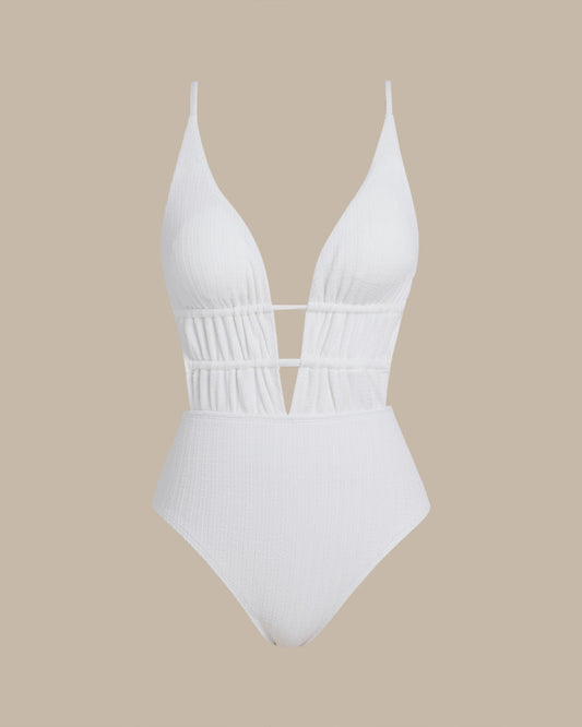Beyaz Bralette Dokulu Tek Parça Mayo