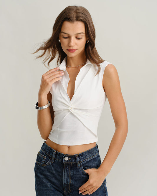 Beyaz Twist Kısa Tank Top