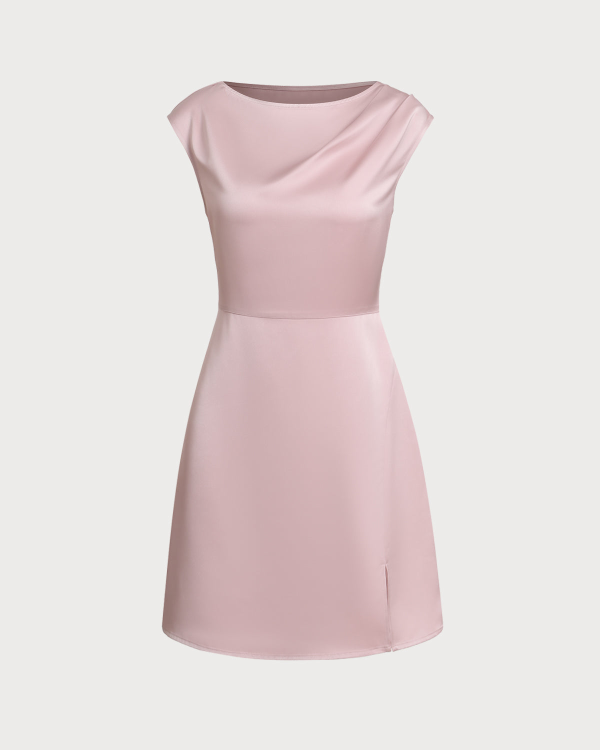Pembe Tekne Yaka Saten Mini Elbise