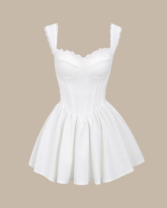 Bettydress-Beyaz Kalp Yaka Korse Mini Elbise