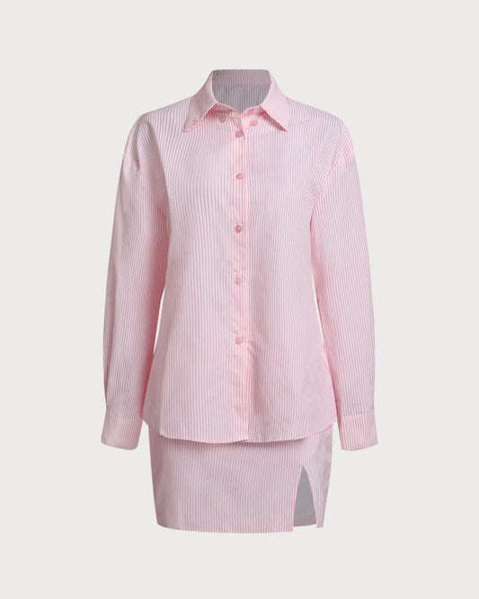 Pembe Çizgili Gömlek Etek Takımları